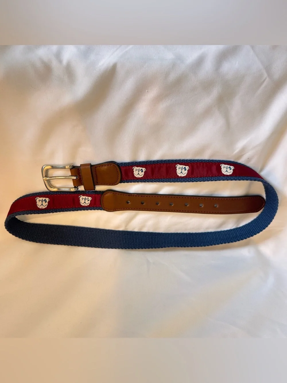 Boys XL Canvas Bulldog Belt Red And Blue 34-36”